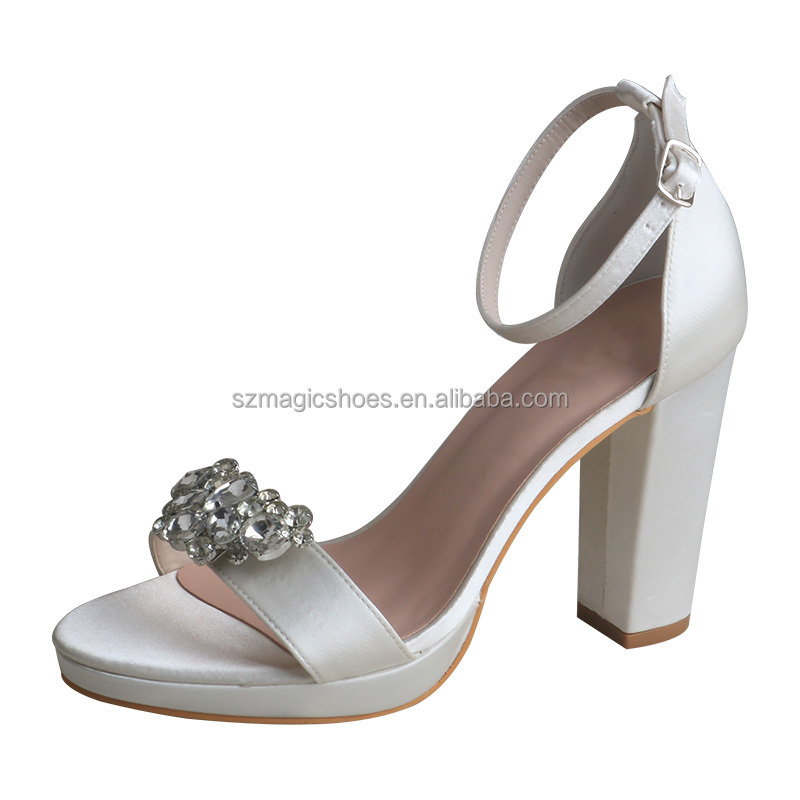 Personalized Chunky Heel Wedding Shoes for Bride Crystal Queen