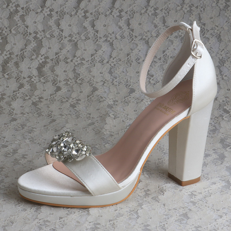 Personalized Chunky Heel Wedding Shoes for Bride Crystal Queen