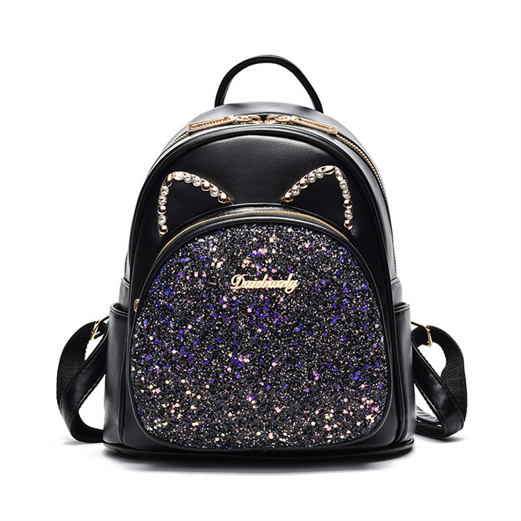 best price top quality iridescence black color changing glitter big spangle sequin backpack