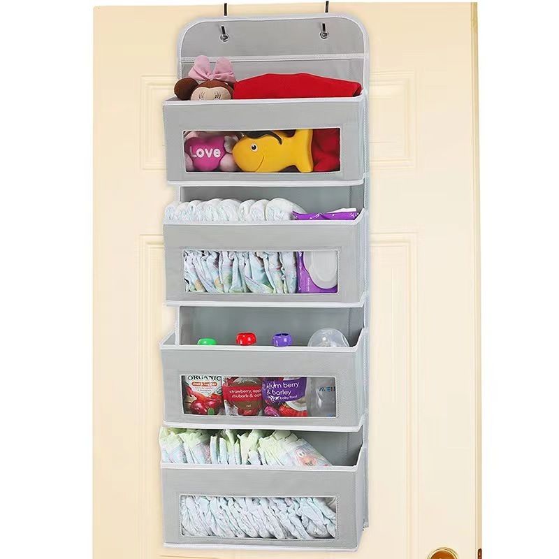 Portable Clear Windows 4 Big Pocket Wall Mount Storage Bag Over The Door Hanging Organizer With 2 Metal Hooks For Closet Pocket