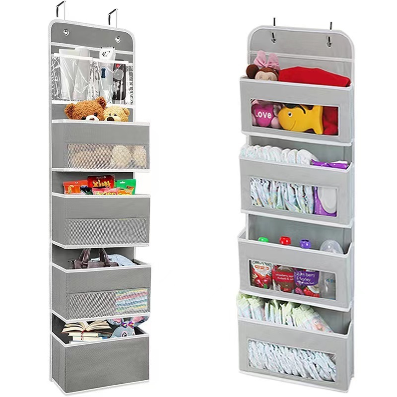 Portable Clear Windows 4 Big Pocket Wall Mount Storage Bag Over The Door Hanging Organizer With 2 Metal Hooks For Closet Pocket