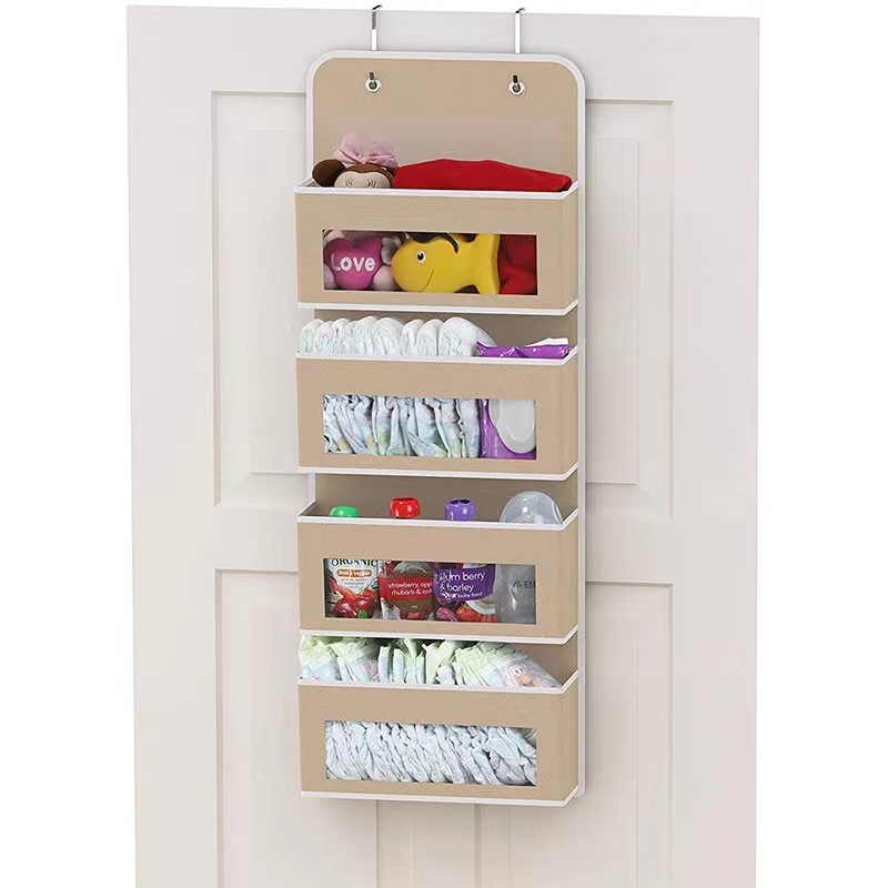 Portable Clear Windows 4 Big Pocket Wall Mount Storage Bag Over The Door Hanging Organizer With 2 Metal Hooks For Closet Pocket