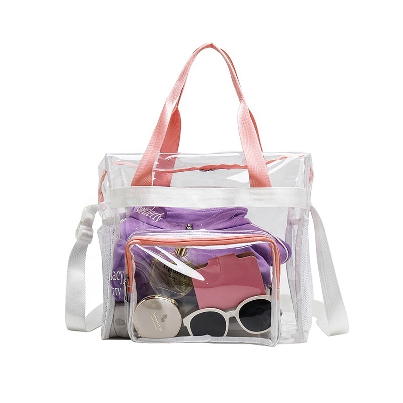 Wholesale waterproof transparent jelly tote bag portable PVC summer shoulder beach tote bag large handbags for women