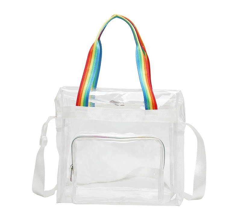 Wholesale waterproof transparent jelly tote bag portable PVC summer shoulder beach tote bag large handbags for women