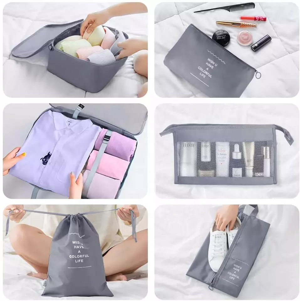 Custom Multi Functional Suitcase Storage Bag 8pcs Organizers Packing Cubes Set Travel Luggage Organizer For Clothes Shoes Makeup