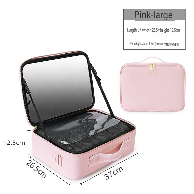 Makeup Case With Mirror Makeup Setting Organizer PU Makeup Box With Adjustable Dividers Large Cosmetic Bag blackfriday