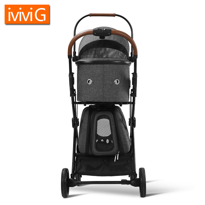 X200T Twins Pet Cat Carrier Stroller Folding Double Cart Four-wheel Damping Dog Transporter Trolley