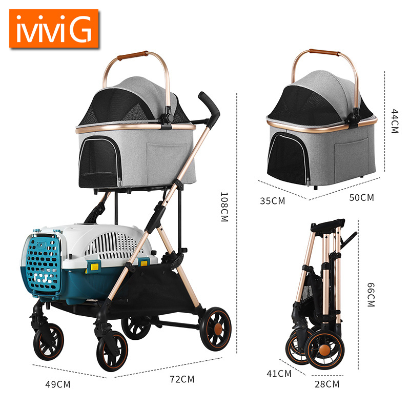 M302T Luxury Folding Pet Stroller For outdoor Dog Strollers Pet Trolley For Pet Stroller Carrier Travel With Large Wheels