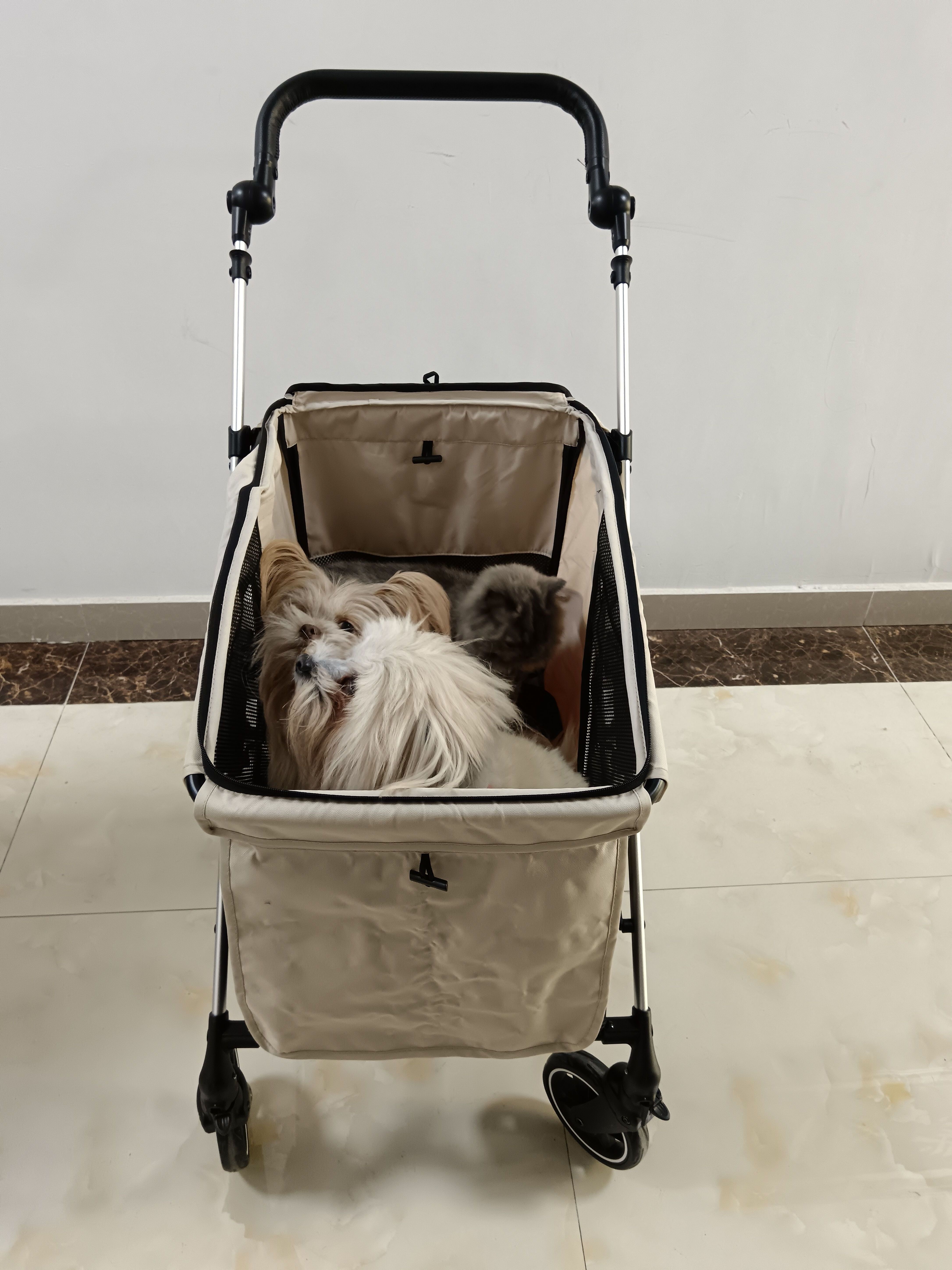 601 Large Capacity Aviation Aluminum Folding Pet Trolley Carrier Oxford Material Breathable Mesh Stroller for Dogs and Cats