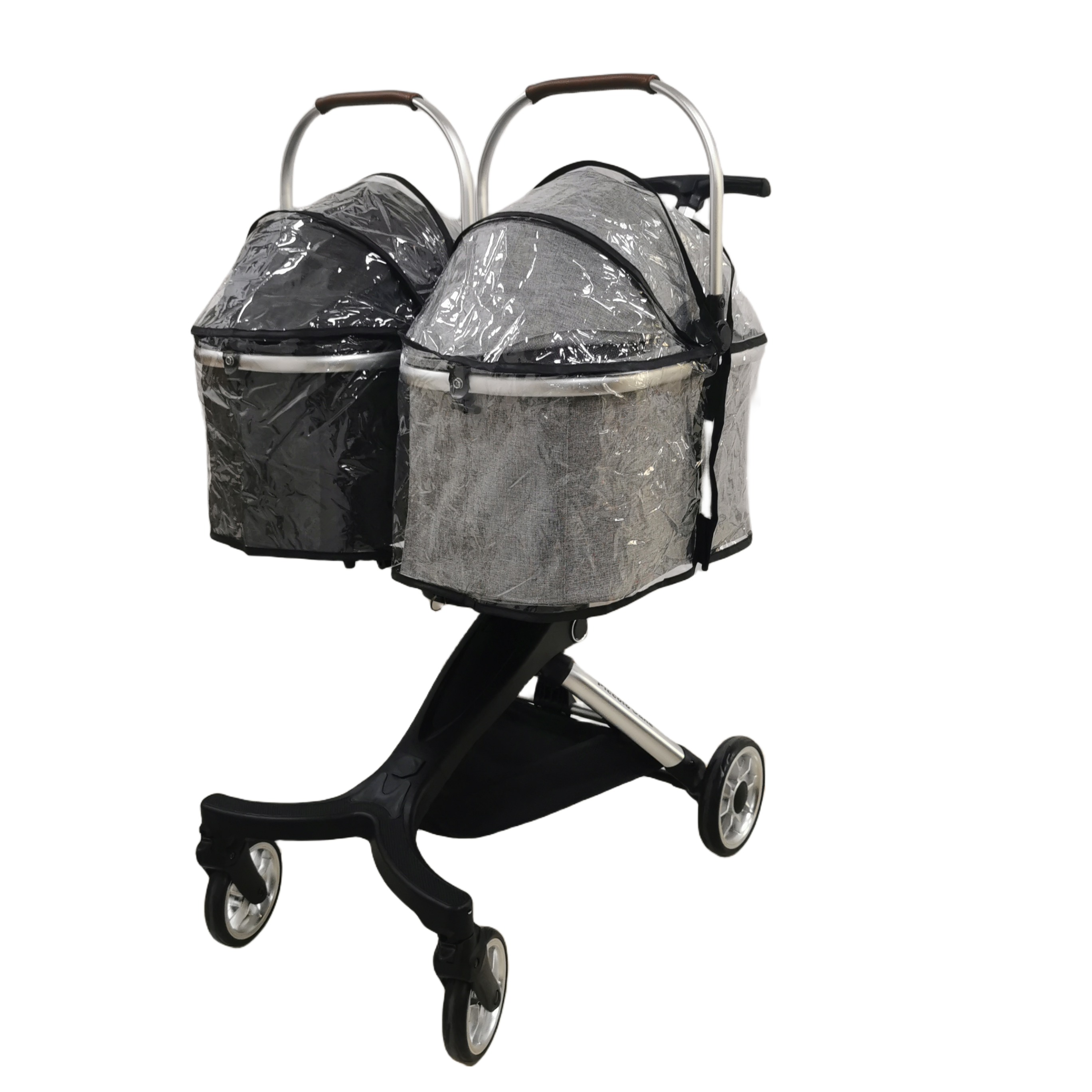 U801T Luxury Aviation Aluminum Folding Detachable Double Pet Trolley with waterproof rain cover for Twin Dogs Pet Strollers