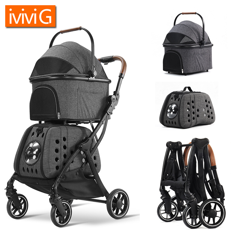 X200T Twins Pet Cat Carrier Stroller Folding Double Cart Four-wheel Damping Dog Transporter Trolley