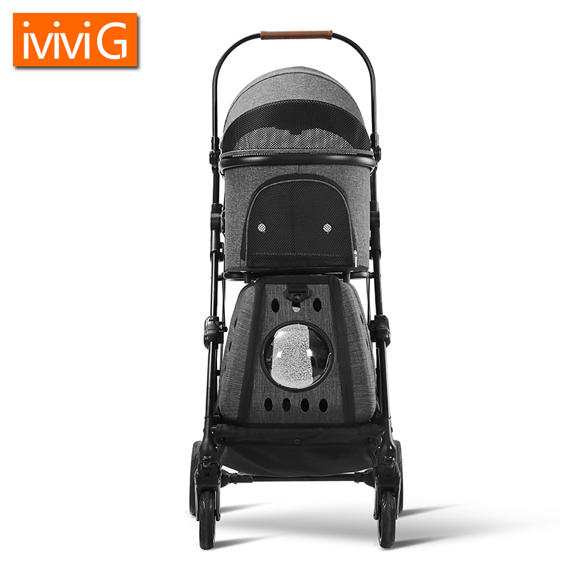 X200T Twins Pet Cat Carrier Stroller Folding Double Cart Four-wheel Damping Dog Transporter Trolley