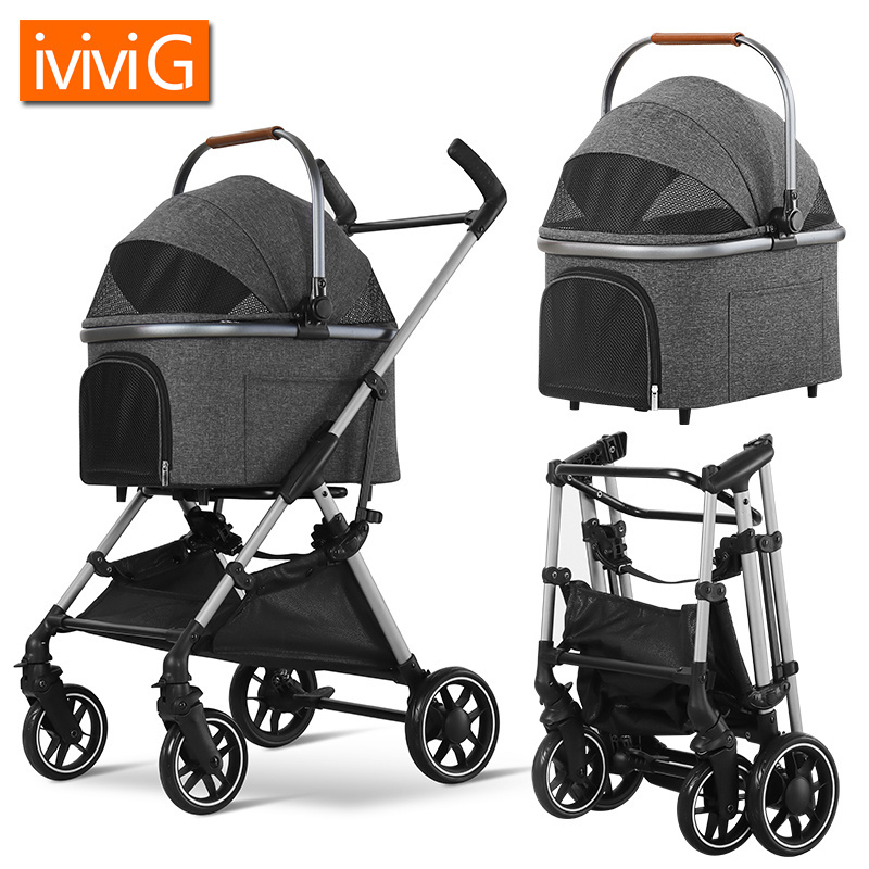 M302 Pet Travel Stroller Compact Easy Fold No Assembly Required Four Wheels for Cats and Dogs up to 15 pounds