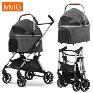 M302 Pet Travel Stroller Compact Easy Fold No Assembly Required Four Wheels for Cats and Dogs up to 15 pounds