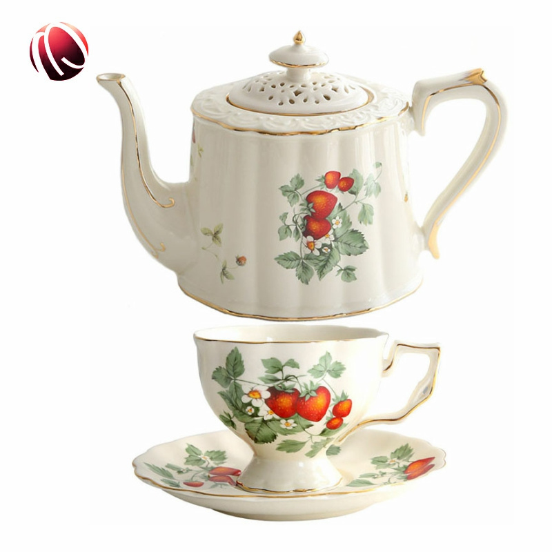 Best Selling Ceramic Natural Style Insect Pattern Pastoral Style Coffee Tea Cup and Saucer Set