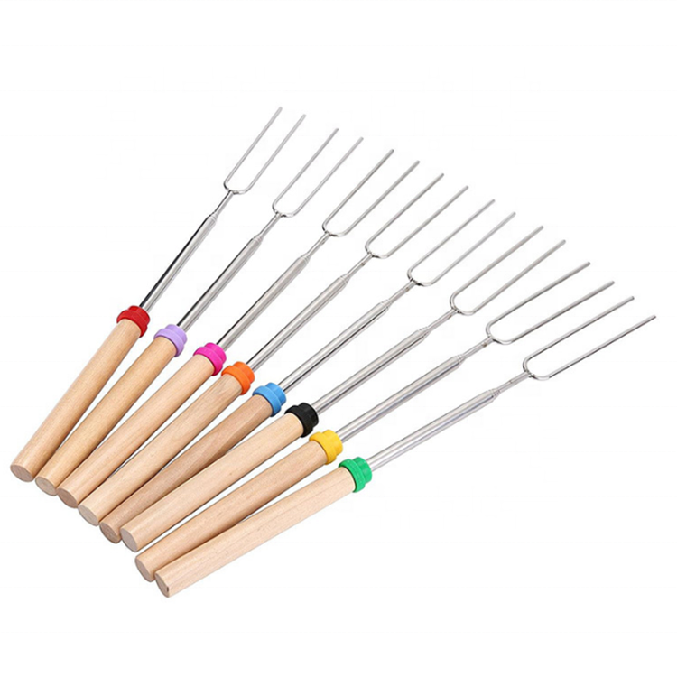 Customizable Manufactures Sets Marshmallow Roasting Sticks Telescopic Smores Sticks Hot Dog Fork With Wooden Handle