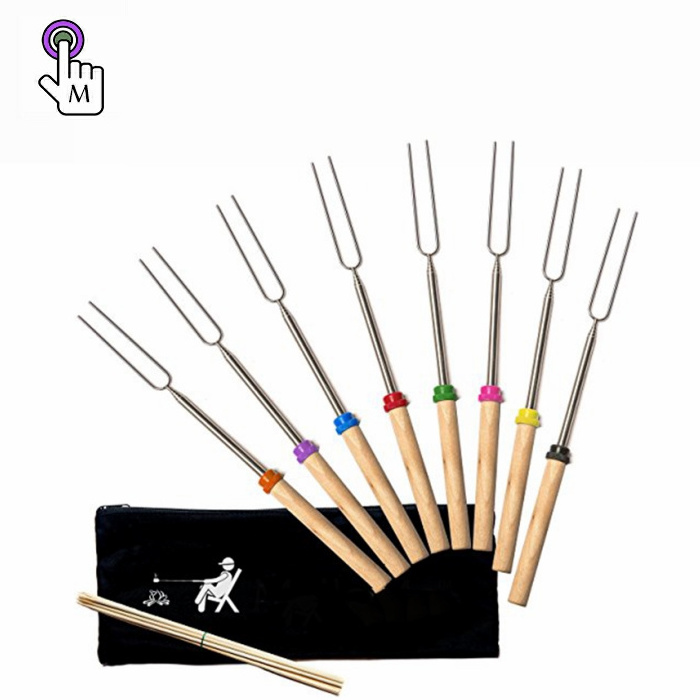 Wholesale Premium Marshmallow Roasting Sticks Smores Skewers Hot Dog Fork 32 Inch Rotating BBQ Telescoping Sticks