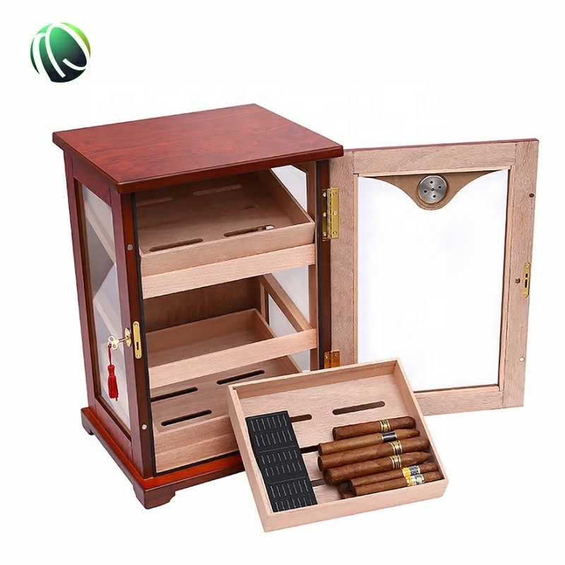 Custom Handmade Spanish Cedar Cigar Humidor Display Cabinet With Hydrometer glass humidor