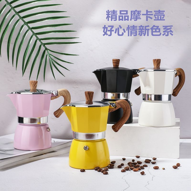 Customizable logo Food grade Red/Green/ Yellow Color Pot Stove-top Brewing expresso coffee percolator Moka Pot with handle