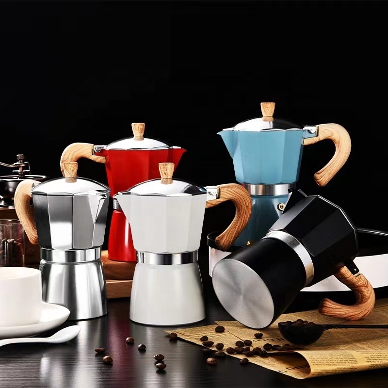 Customizable logo Food grade Red/Green/ Yellow Color Pot Stove-top Brewing expresso coffee percolator Moka Pot with handle