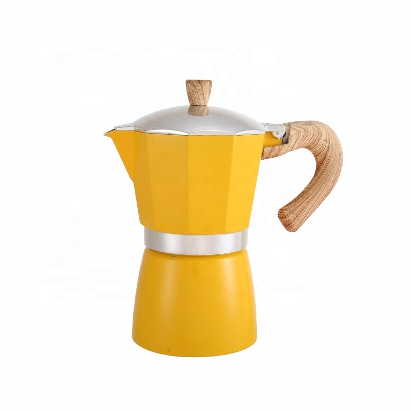 Customizable logo Food grade Red/Green/ Yellow Color Pot Stove-top Brewing expresso coffee percolator Moka Pot with handle