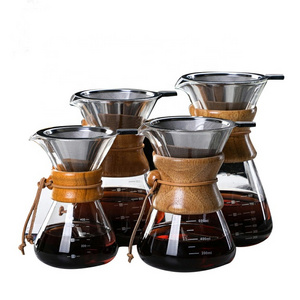 Custom logo High Quality Coffee Maker Pour Over 6 8 10 Cups Filter Classic Series Glass Coffee Makers Chemex