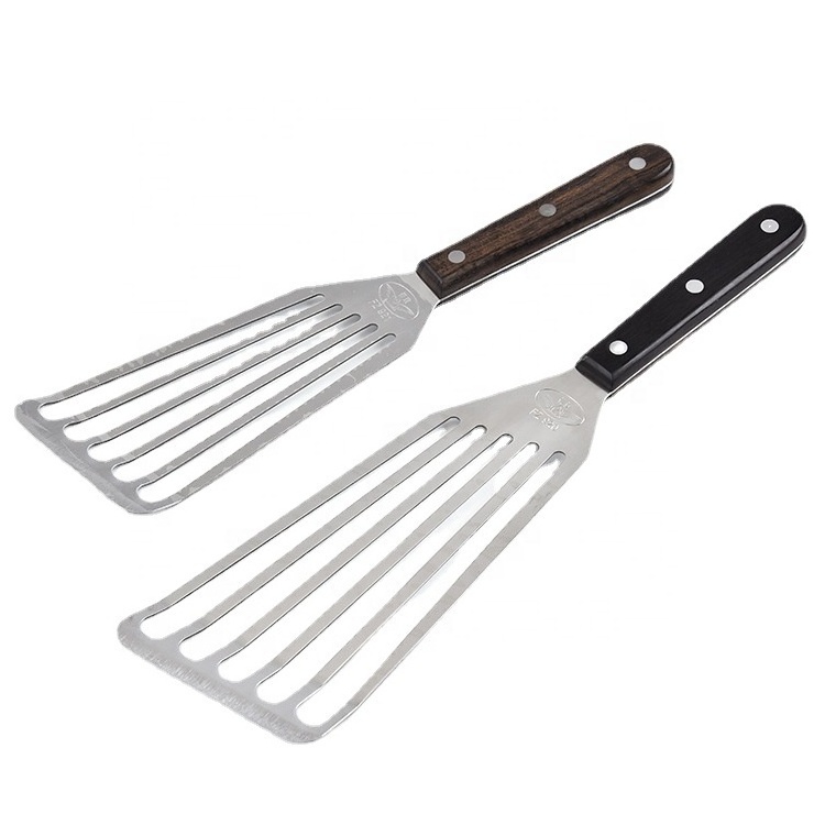 Stainless steel fish spatula slotted metal blade with wooden handle fish utensil kitchen cooking tool spatula