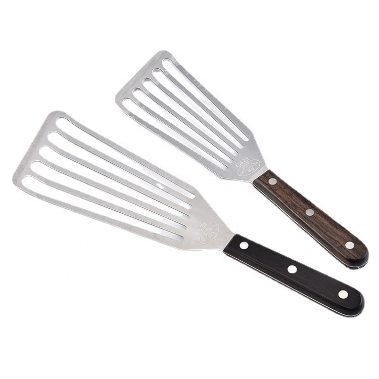 Stainless steel fish spatula slotted metal blade with wooden handle fish utensil kitchen cooking tool spatula