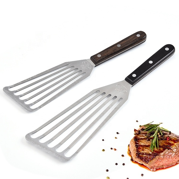 Stainless steel fish spatula slotted metal blade with wooden handle fish utensil kitchen cooking tool spatula