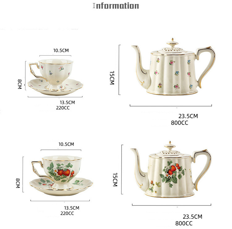 Retro Classical European Palace Style Ceramic Coffee Tea Cup and Plate Set Pot Good Looking British Fruit Tea Set