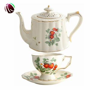 Retro Classical European Palace Style Ceramic Coffee Tea Cup and Plate Set Pot Good Looking British Fruit Tea Set