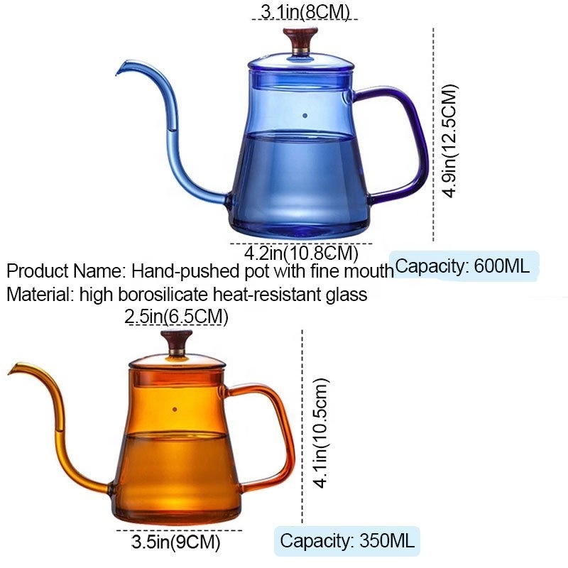 Glass Long Mouth Coffee Pot Gooseneck Swan Neck Thin Mouth Kettle Brewers Hand-Made Coffee Maker Drip Kettle