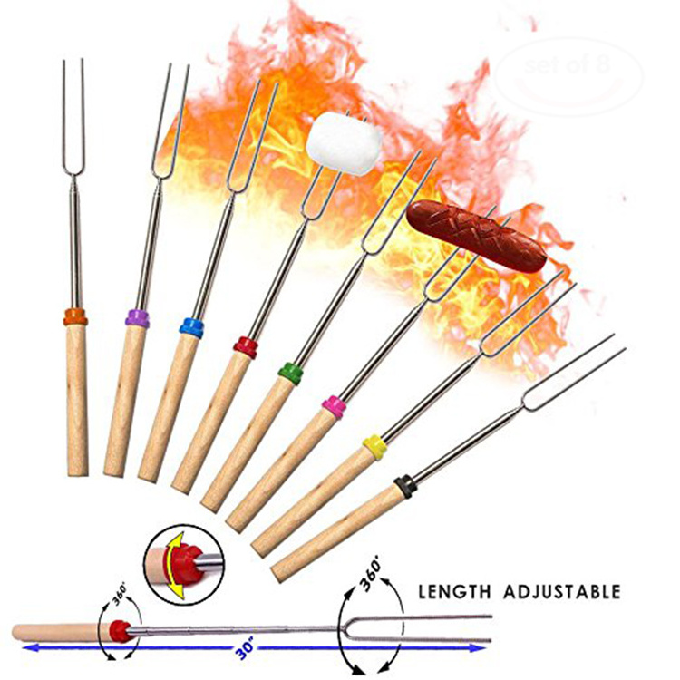 Wholesale Premium Marshmallow Roasting Sticks Smores Skewers Hot Dog Fork 32 Inch Rotating BBQ Telescoping Sticks