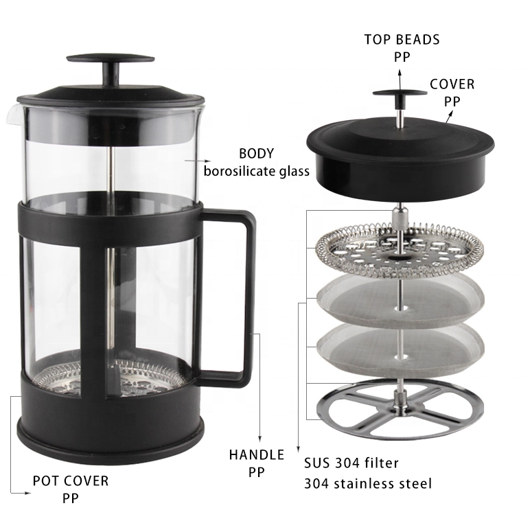 Custom logo Hot Selling Portable BPA Free Plastic Travel French Press Coffee Maker Glass French Press with low Price