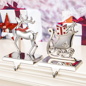 Snowflake Christmas Stocking Hanger Silver Metal Mantle Stocking Holders for Mantel Shelf Stand Christmas Holiday Decorations