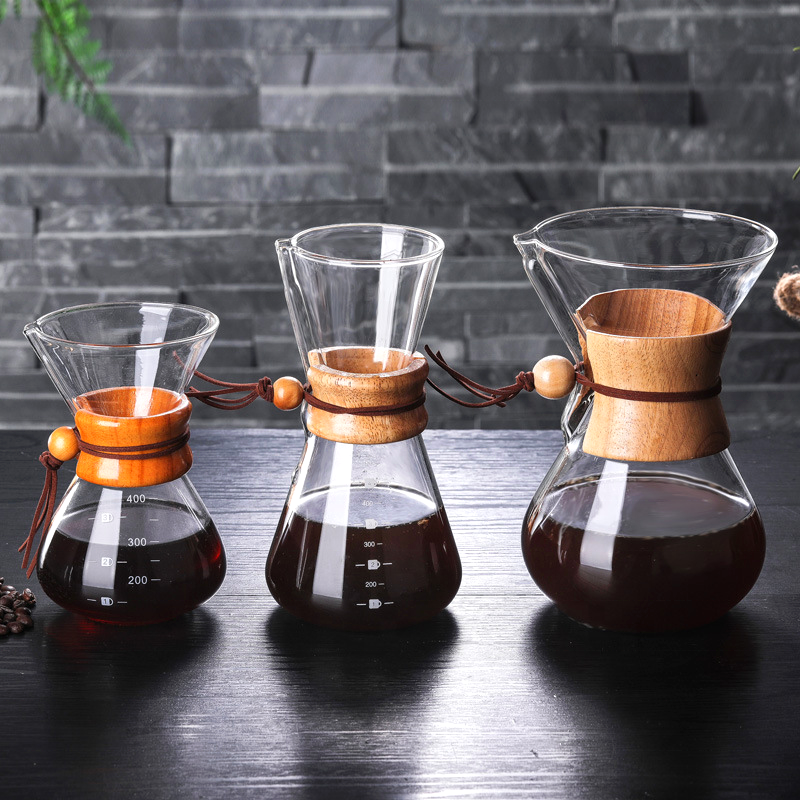 400ml 600ml 800ml Glass Coffee Drip Wooden Collar High Borosilicate Chemex Glass Pour Over For Coffee Making