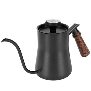 Thermometer Drip Kettle Wooden Handle Pour Over Coffee Pot Stainless Steel Thin Mouth Gooseneck Kettle