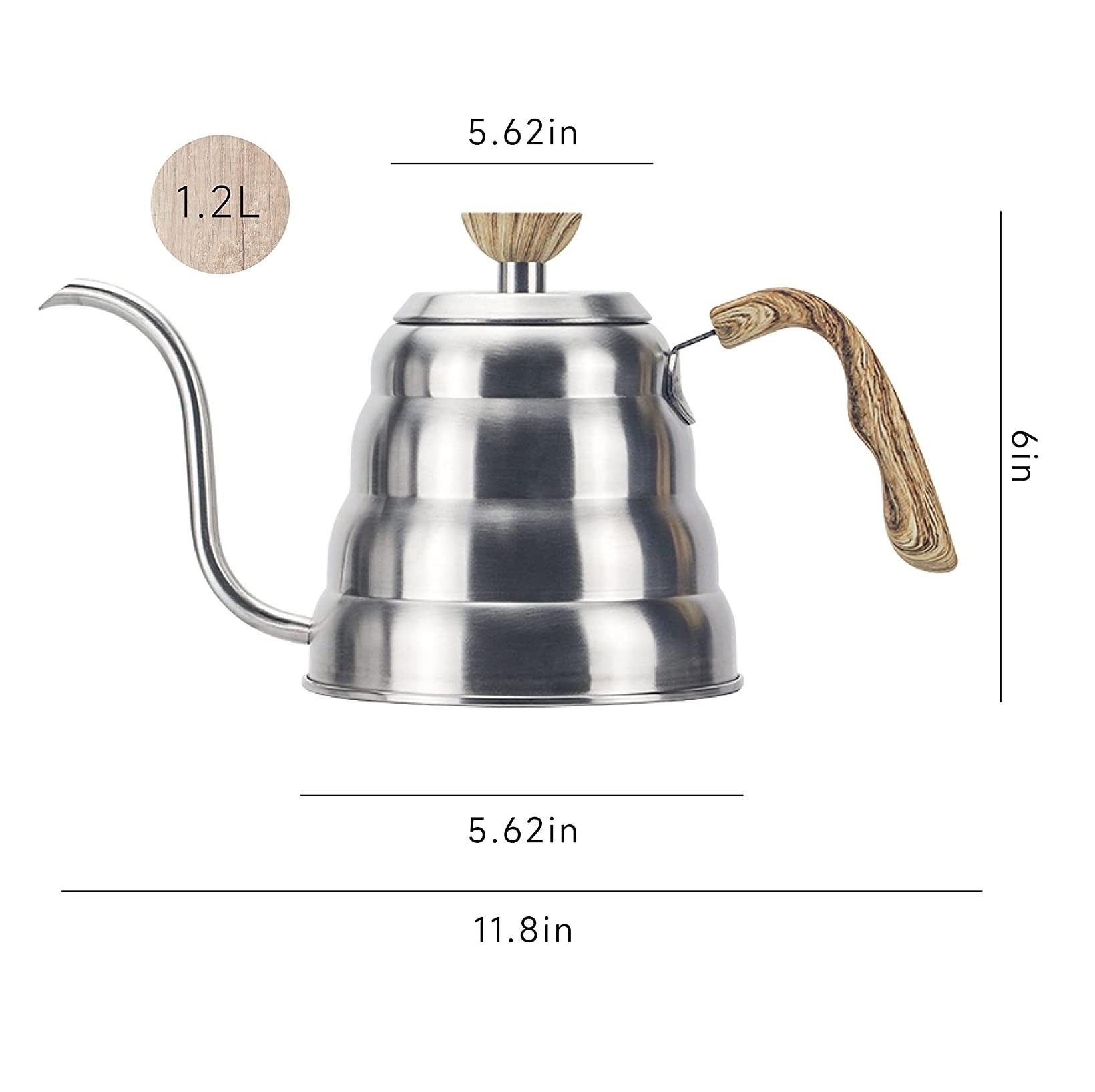 1L Pour Over Kettle Camping Coffee Kettle Gooseneck Stainless Steel Tea Kettle Little Pot for Outdoor Hand-drip With Thermometer