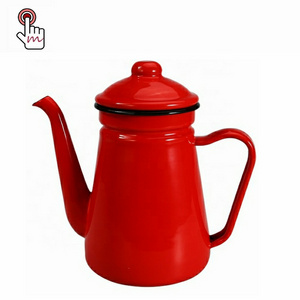 Outdoor 1.1L small size vintage Induction Gas Stove custom red color arabic enamel coffee pot Tea Kettle with black rim