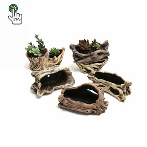 Wholesale Vintage Concrete Flowerpots Planter Driftwood Stump Log Concrete Planter Succulent Plant Pot