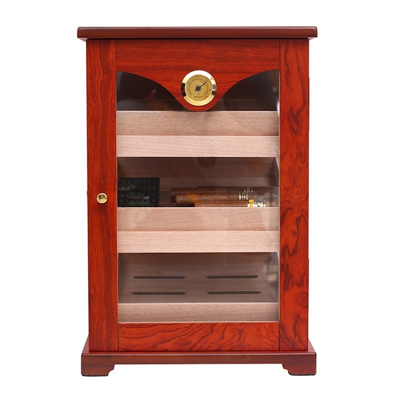 Custom Handmade Spanish Cedar Cigar Humidor Display Cabinet With Hydrometer glass humidor