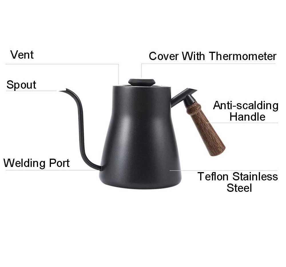 Long Narrow Spout Coffee Pot Pour Over Kettle Gooseneck Spout Drip Coffee Pot Teapot with Thermometer