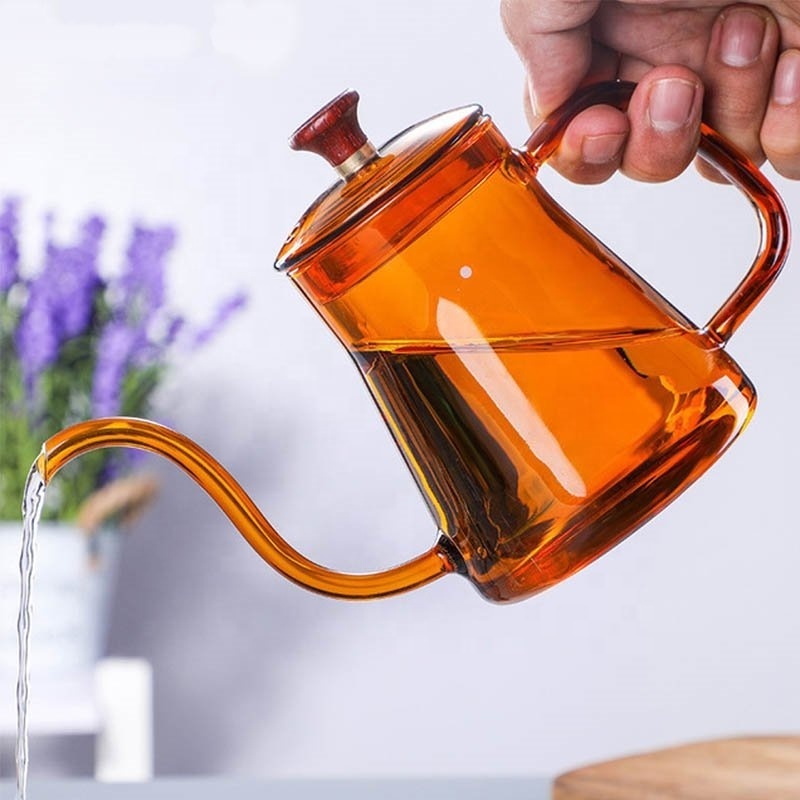 Glass Long Mouth Coffee Pot Gooseneck Swan Neck Thin Mouth Kettle Brewers Hand-Made Coffee Maker Drip Kettle