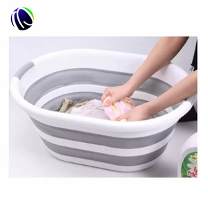 High Quality  Foldable Portable Oval Washing Bathtub Storage Box Bathroom Plastic Collapsible Silicone Folding Laundry Basket