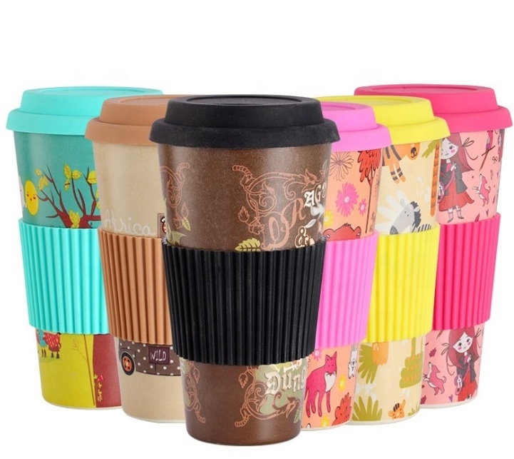 Wholesale promotional eco reusable 100% natural fiber fibre custom personalized keep thermo coffee bamboo cup travel coffee mug