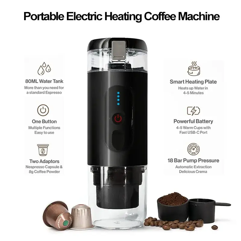 Custom Logo USB Electric Outdoor Travel Espresso coffee Machine Heating Water Car Coffee Maker Mini Coffee Machine Portable