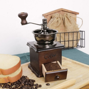 Wood Manual Coffee Bean Grinder, Spice Herbs Vintage Retro Hand Grinding Tool Wooden Burr Mill