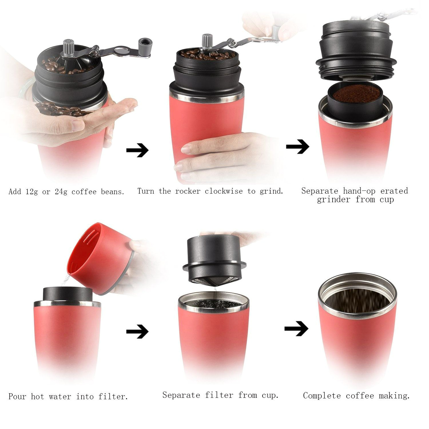 Barista Maker Tools Camping Outdoor Portable Hand Mill All in one Bottle Coffee Tea maker Coffee Grinder with Coffee filter Cup