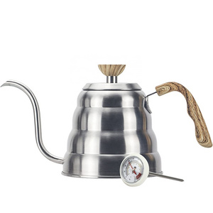 1L Pour Over Kettle Camping Coffee Kettle Gooseneck Stainless Steel Tea Kettle Little Pot for Outdoor Hand-drip With Thermometer