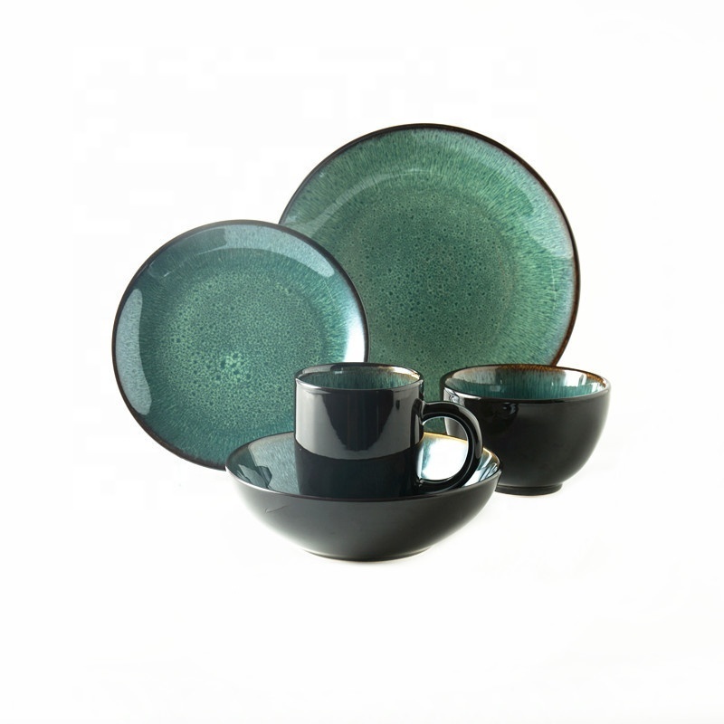 Manufactures hot antique crockery rustic dinner set Matte Color Green Reactive Glazed Ceramic Stoneware Dinnerware Sets